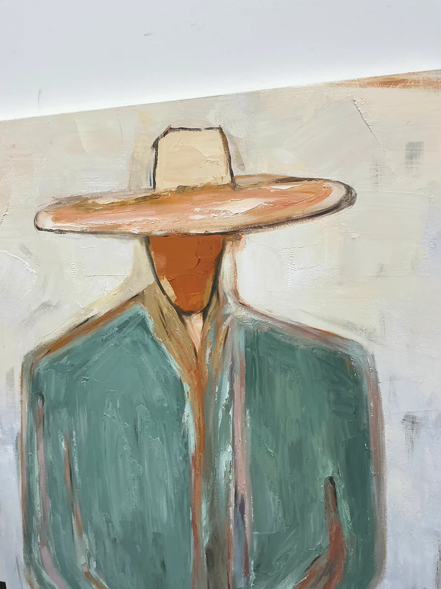 Western Sentinel – Hand-Painted Minimalist Cowboy Figure Oil Painting