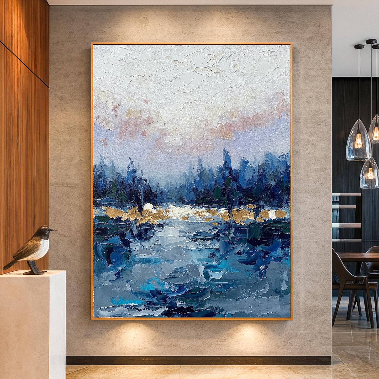 Tranquil Sunset Reflections – Textured Abstract Ocean Landscape Oil Painting