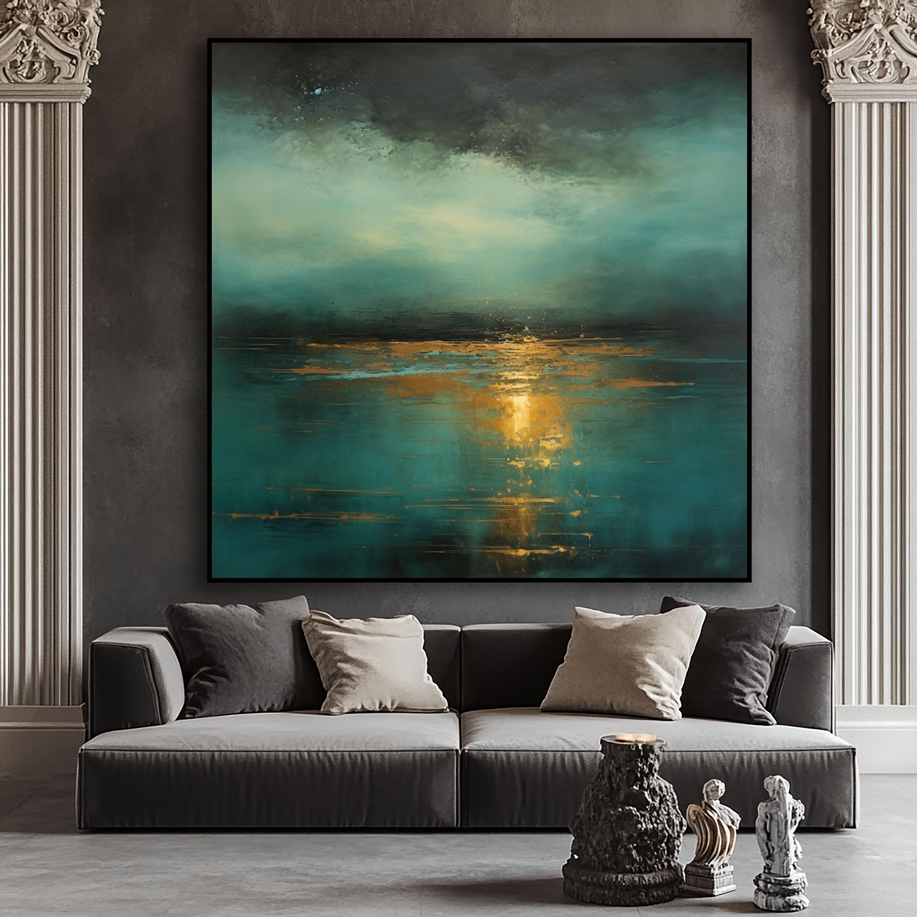 Serene Horizon - Abstract Landscape Oil Painting with Gold Accents