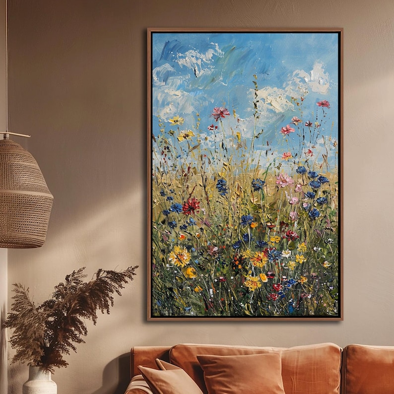 Summer Field Breeze – Hand-Painted Floral Meadow Wall Art