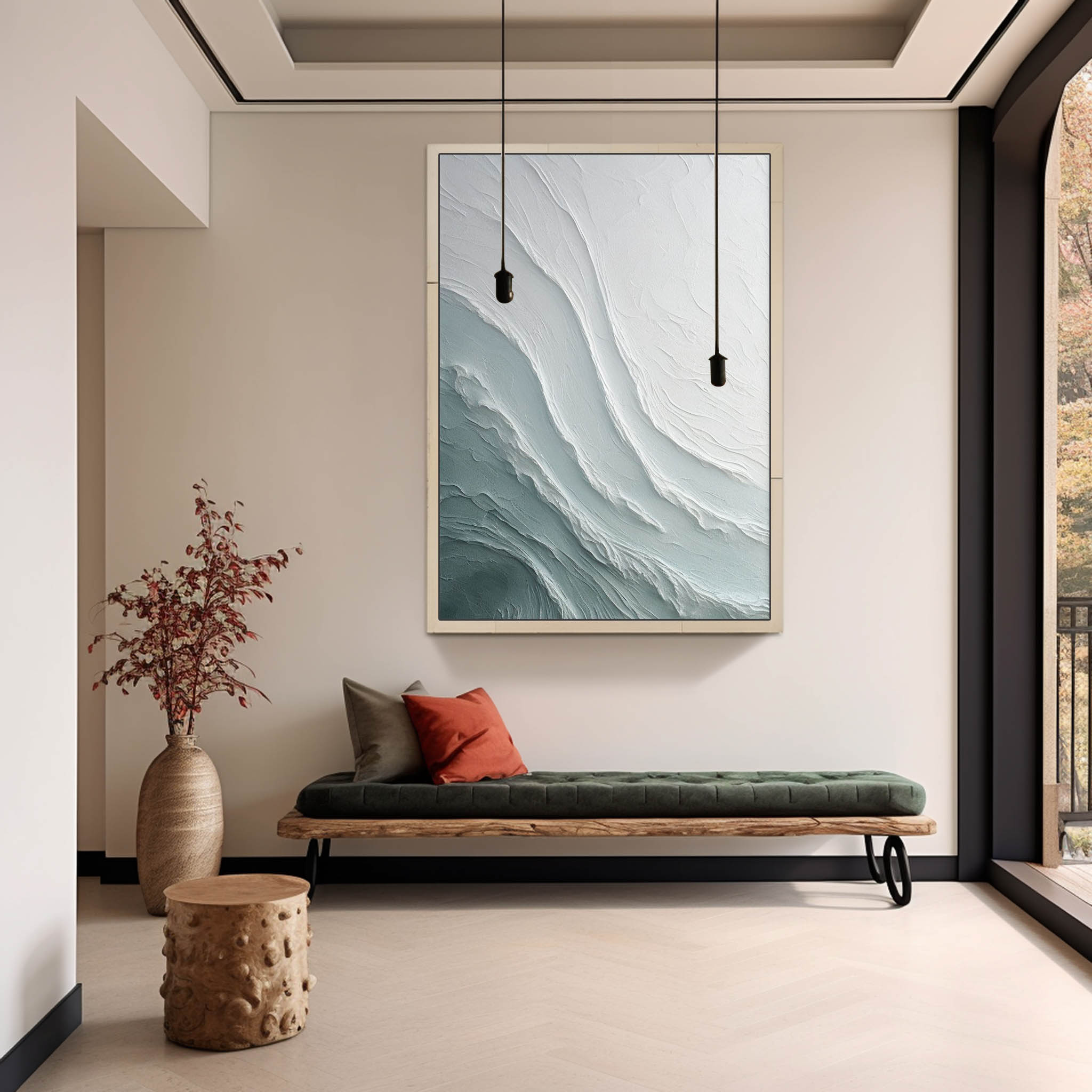 Abstract Textured Wave Wall Art  Hand-Painted Contemporary Canvas for Minimalist Home Decor