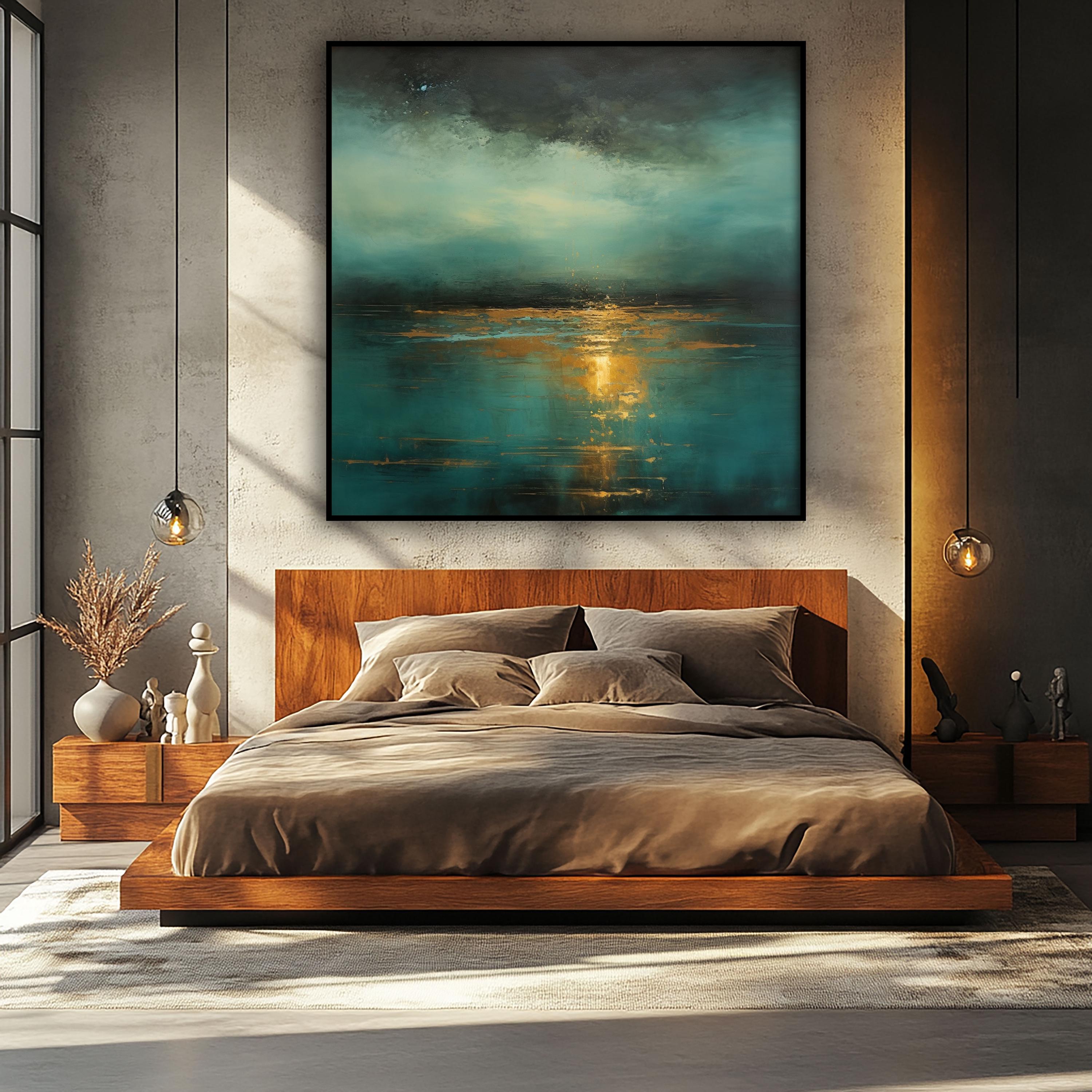 Serene Horizon - Abstract Landscape Oil Painting with Gold Accents