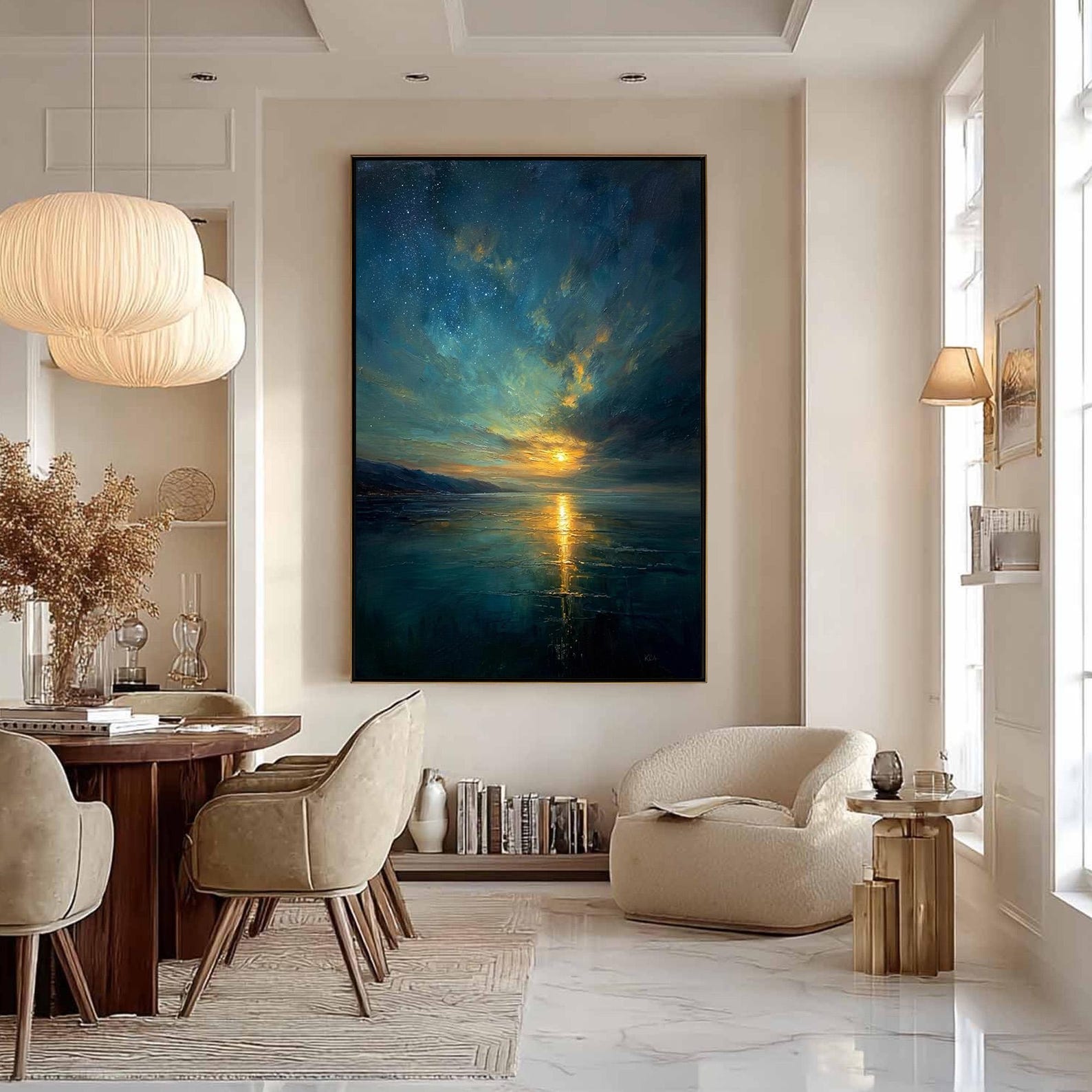 Celestial Reflections – Hand-Painted Abstract Seascape Canvas Art