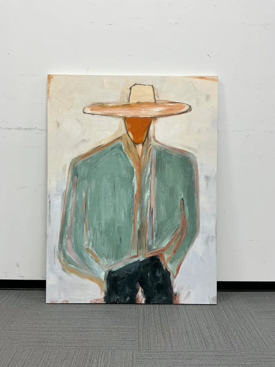 Western Sentinel – Hand-Painted Minimalist Cowboy Figure Oil Painting