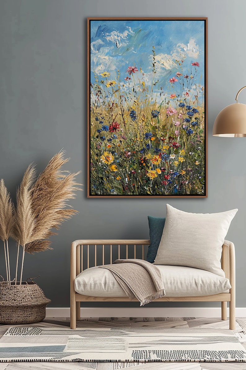 Summer Field Breeze – Hand-Painted Floral Meadow Wall Art