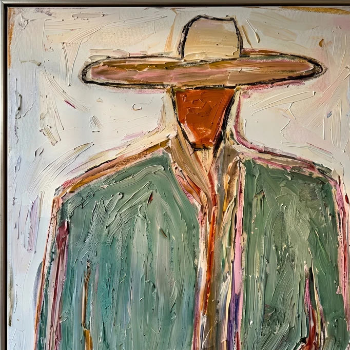 Western Sentinel – Hand-Painted Minimalist Cowboy Figure Oil Painting