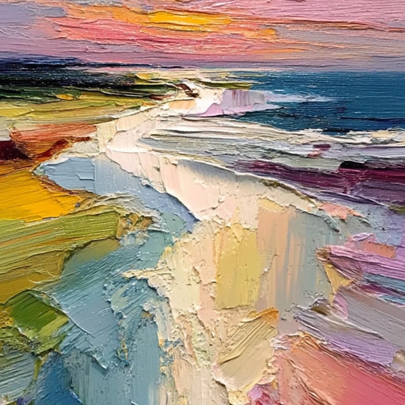 Coastal Daydream - Textured Seaside Abstract Oil Painting