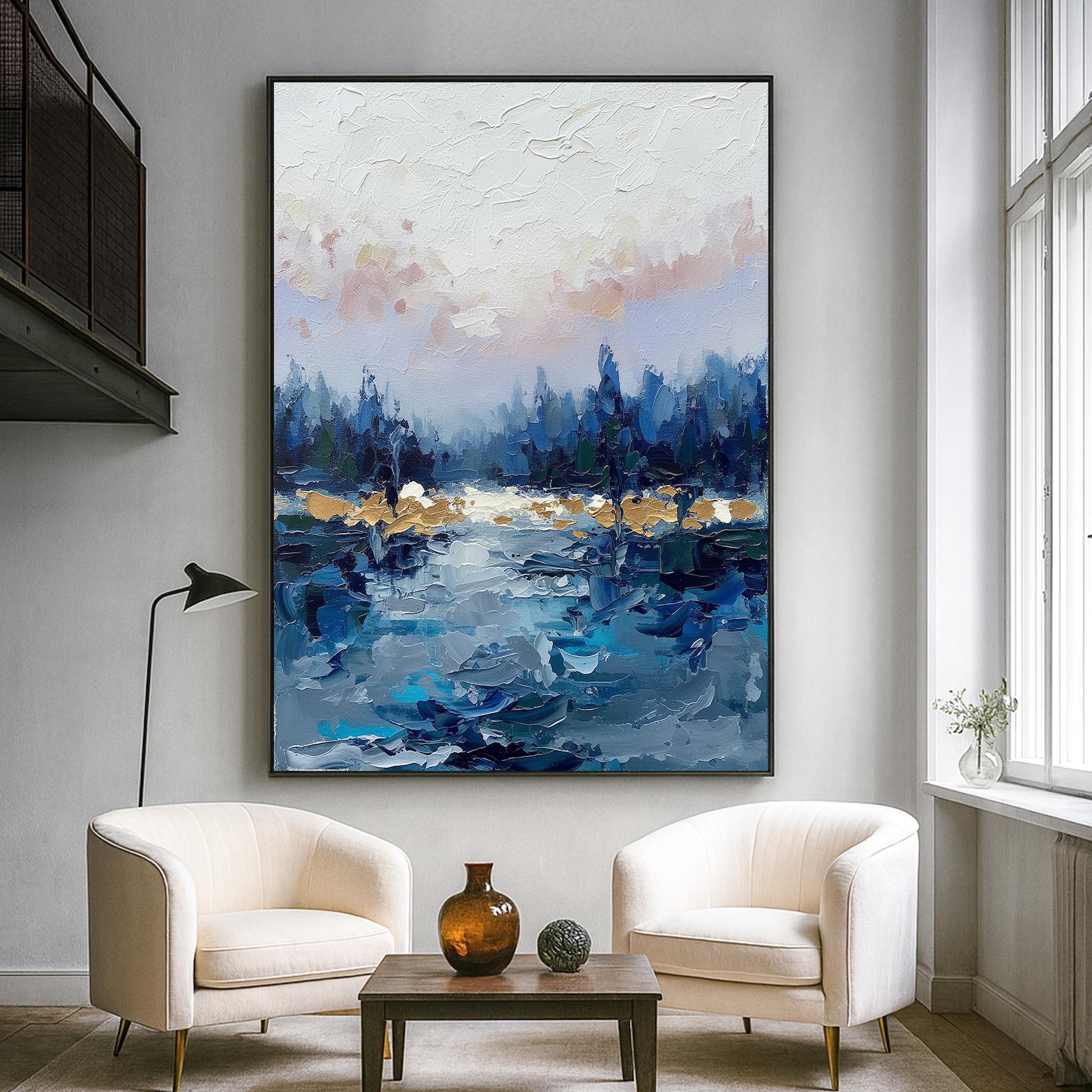 Tranquil Sunset Reflections – Textured Abstract Ocean Landscape Oil Painting