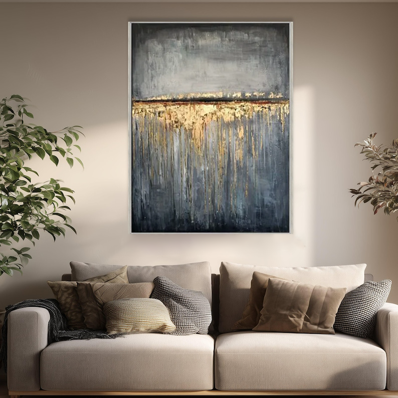 Gilded Horizon — Minimal Textured Abstract Oil Painting for Modern Interiors