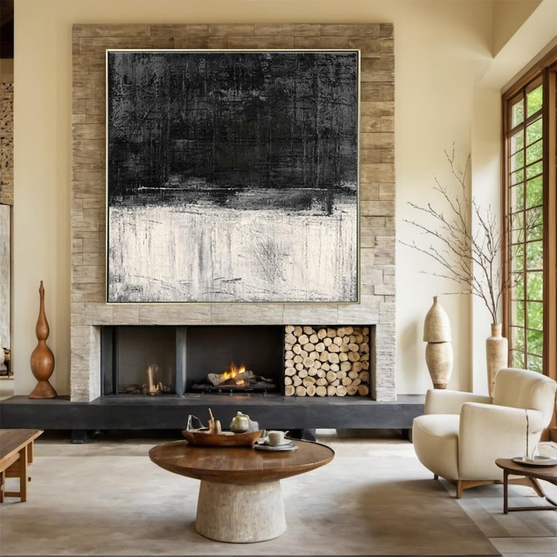 Silent Divide — Minimal Textured Abstract Oil Painting for Modern Wall Art