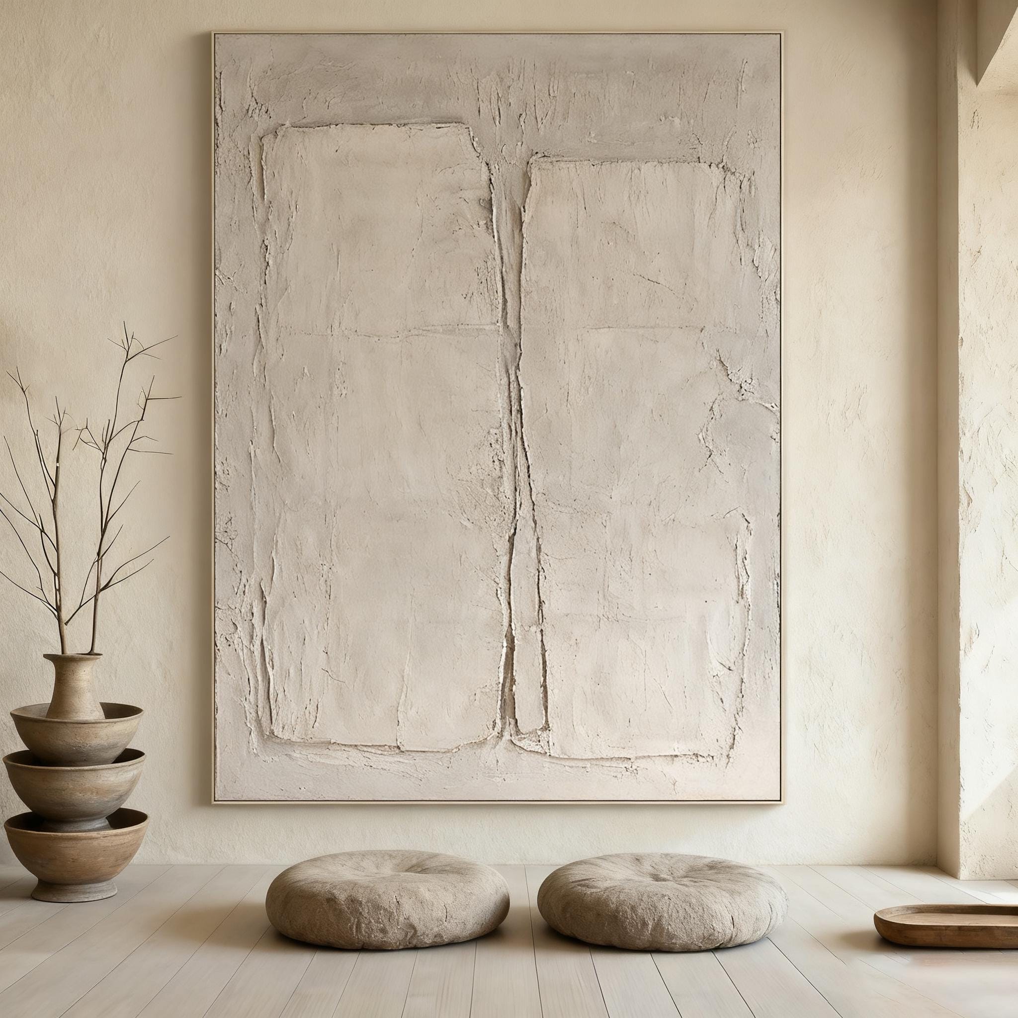 Between Two Forms – Wabi-Sabi Textured Abstract Wall Art