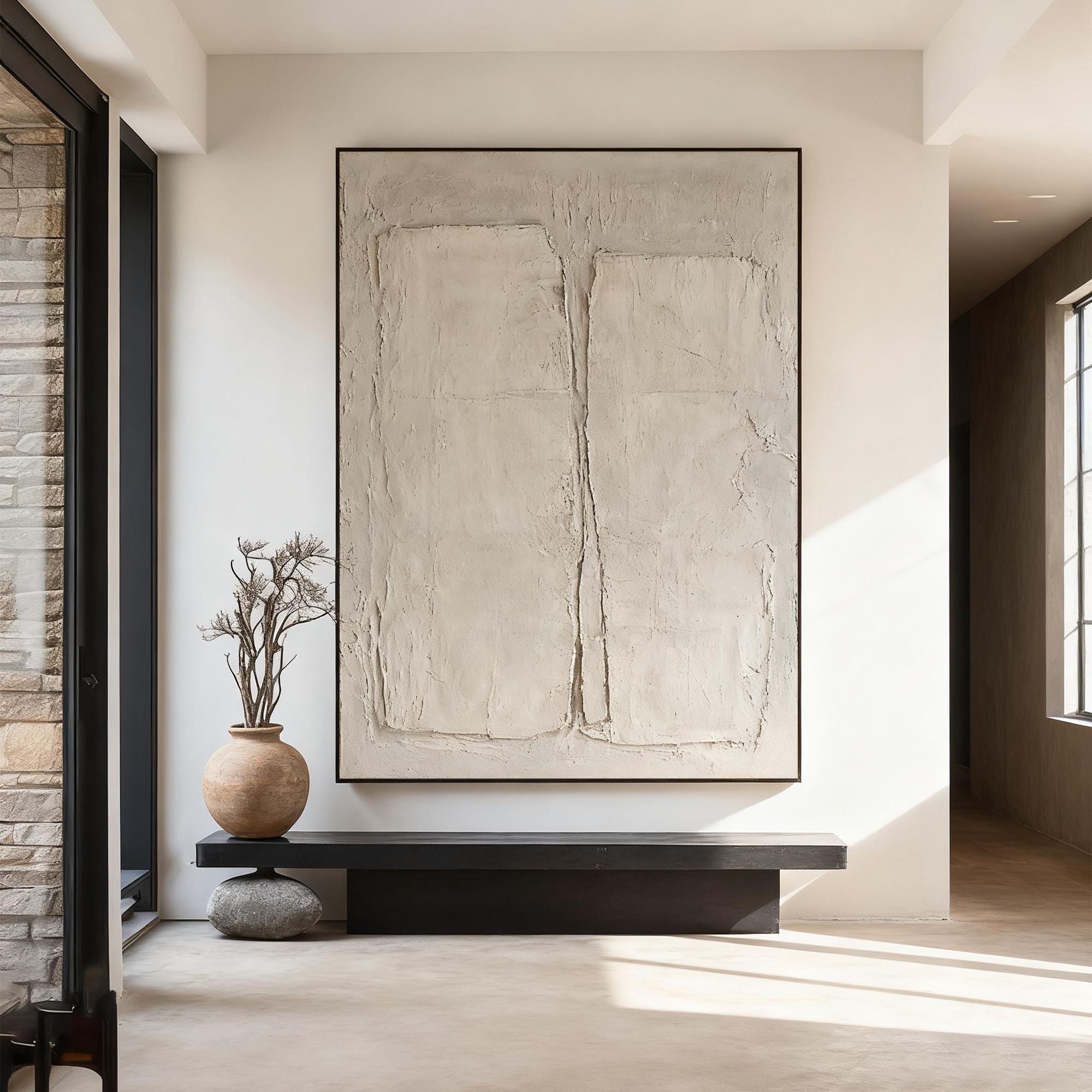 Between Two Forms – Wabi-Sabi Textured Abstract Wall Art