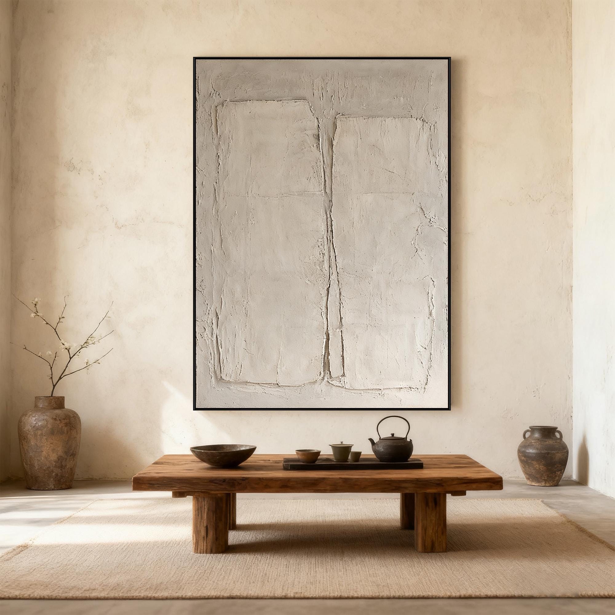 Between Two Forms – Wabi-Sabi Textured Abstract Wall Art