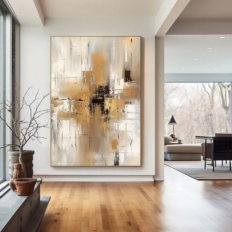 Urban Gold – Textured Neutral Abstract Oil Painting