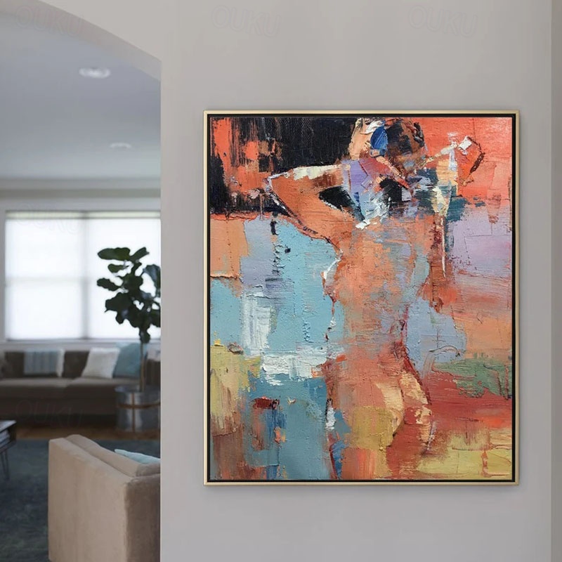 Becoming Herself – Textured Abstract Female Nude Oil Painting