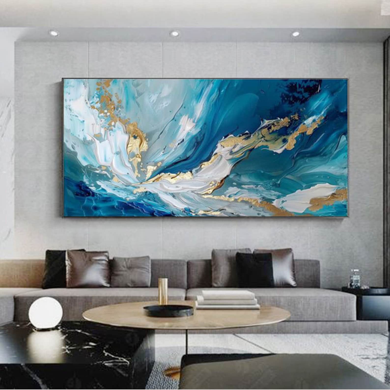 Ocean in Motion – Abstract Blue Ocean Canvas Wall Art, Coastal Wave-Inspired Painting for Modern Living Room Decor