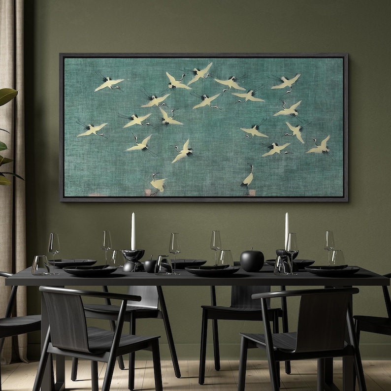 Sky Dance - Modern Crane Flock Oil Painting