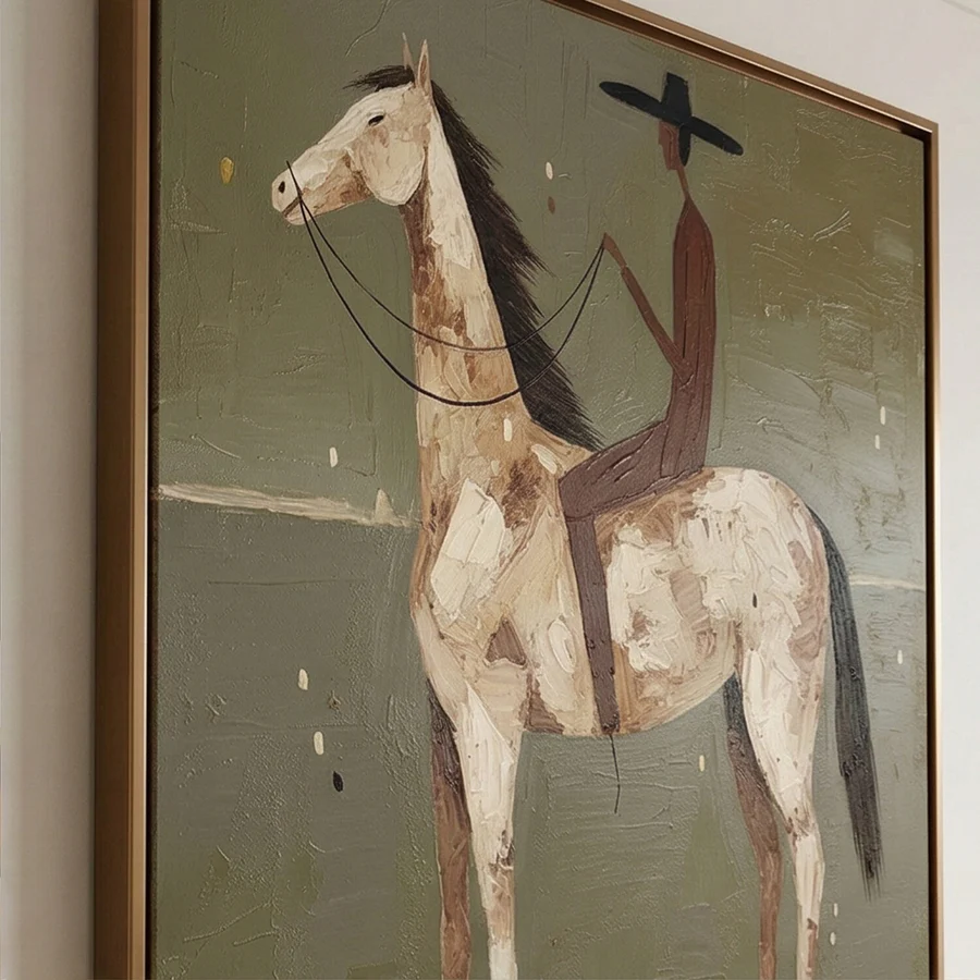 Crimson Rider – Hand-Painted Minimalist Horseback Wall Art