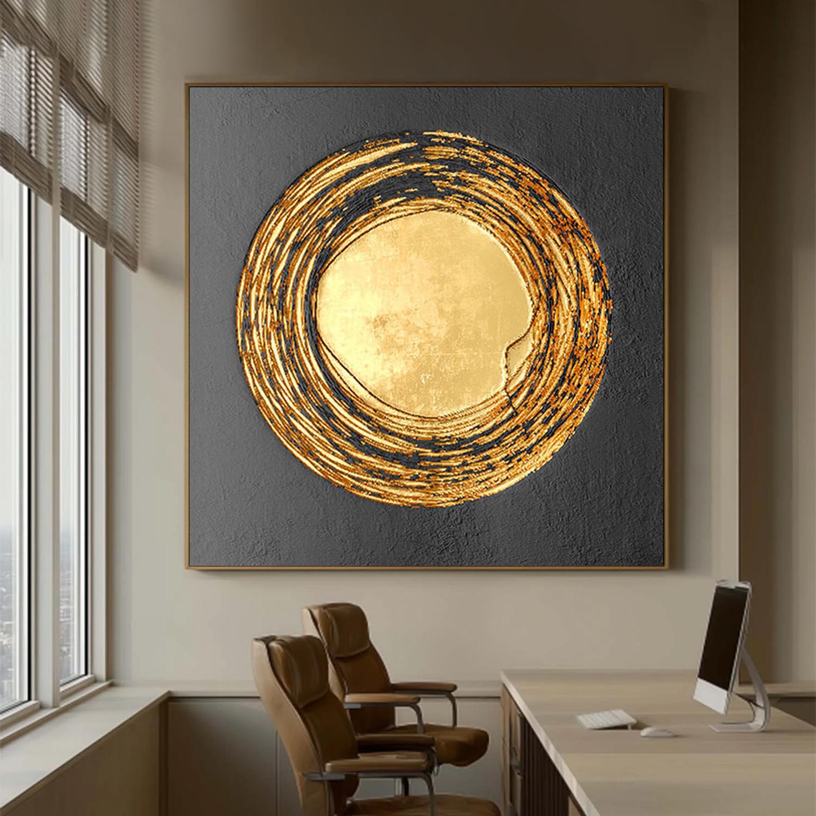 Eternal Halo – Gold Circle Textured Abstract Painting