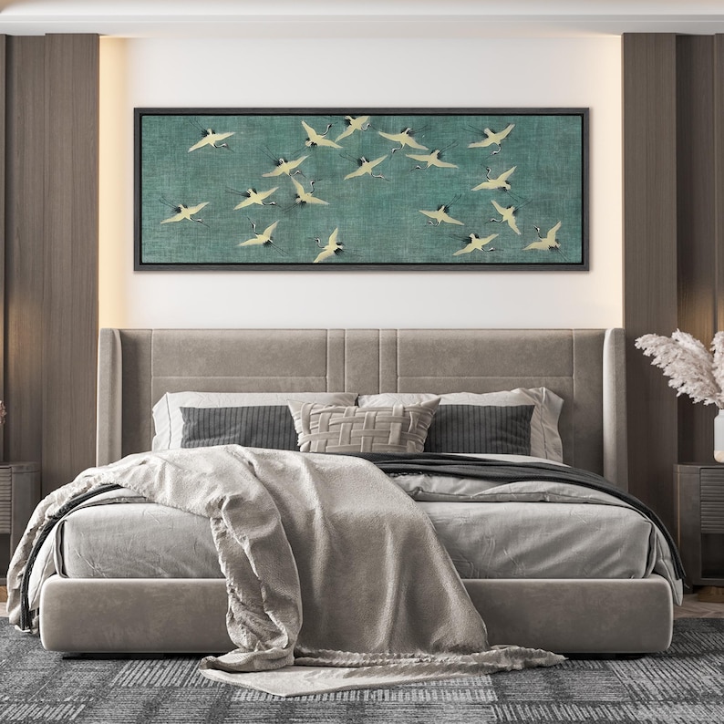 Sky Dance - Modern Crane Flock Oil Painting