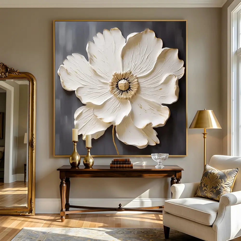 Ivory Bloom - Textured White Floral Wall Art