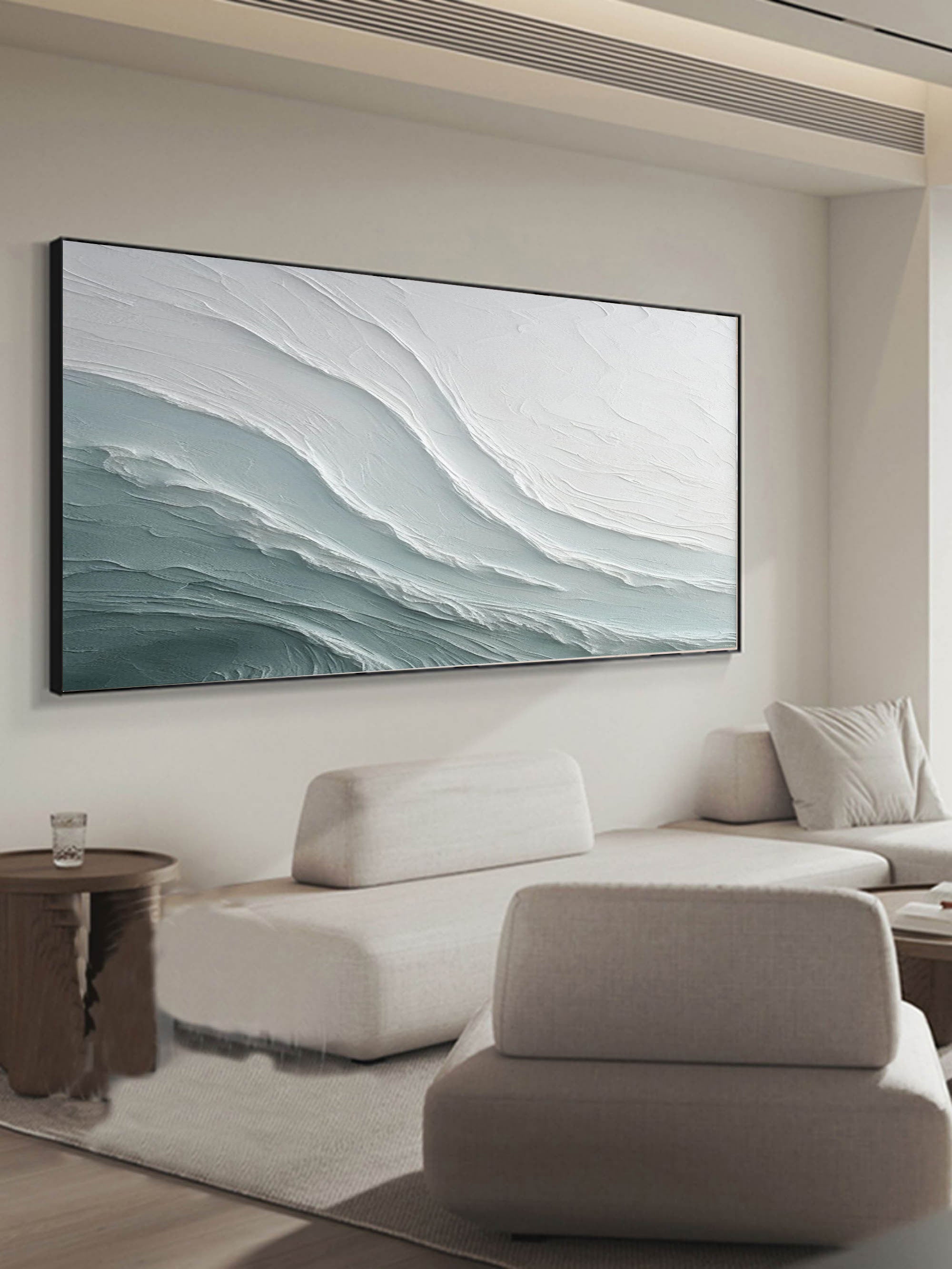 Abstract Textured Wave Wall Art – Hand-Painted Minimalist Canvas for Modern Home Decor