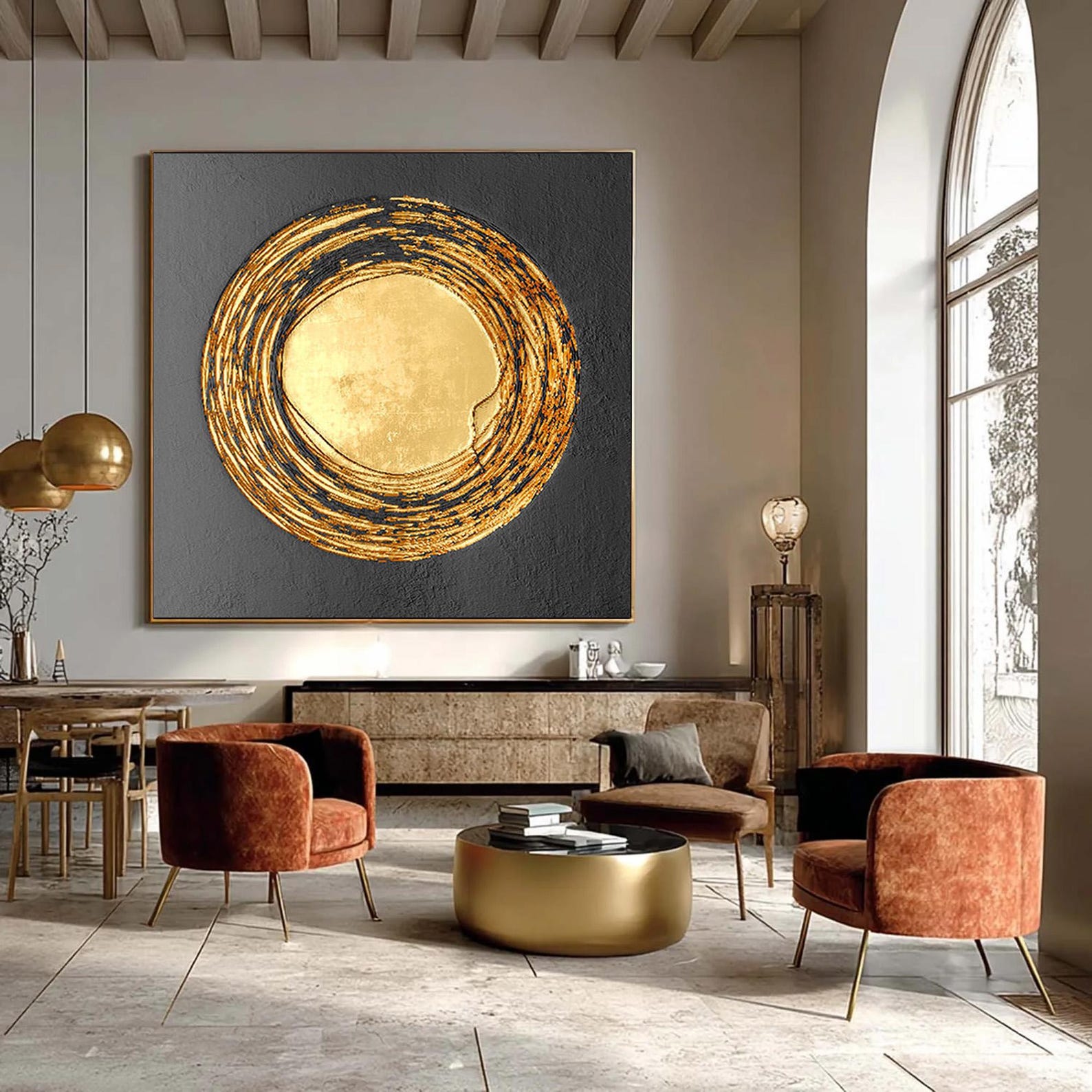 Eternal Halo – Gold Circle Textured Abstract Painting