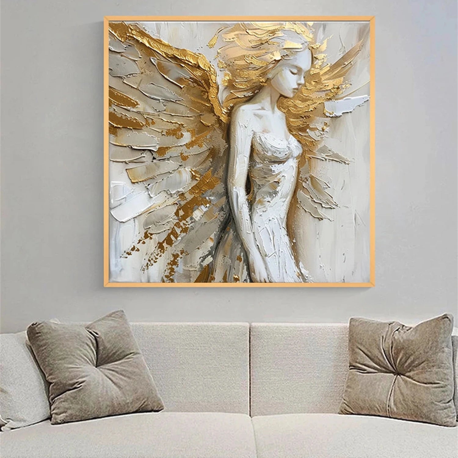 Golden Seraph – Textured Angel Oil Painting Luxury Goddess Wall Art