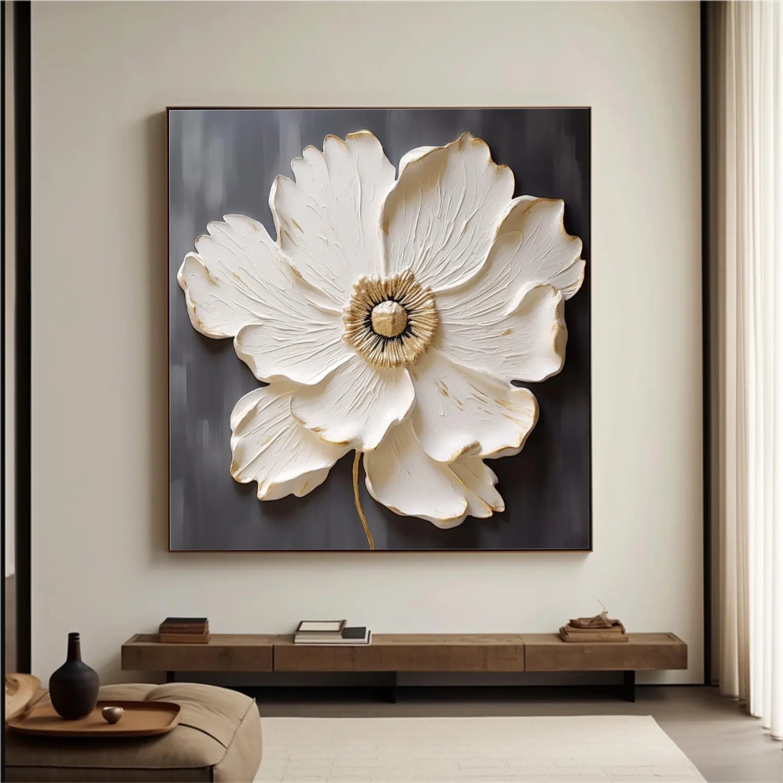 Ivory Bloom - Textured White Floral Wall Art