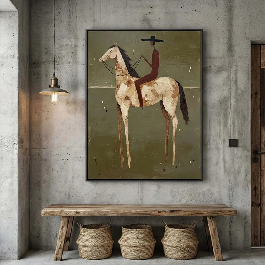 Crimson Rider – Hand-Painted Minimalist Horseback Wall Art