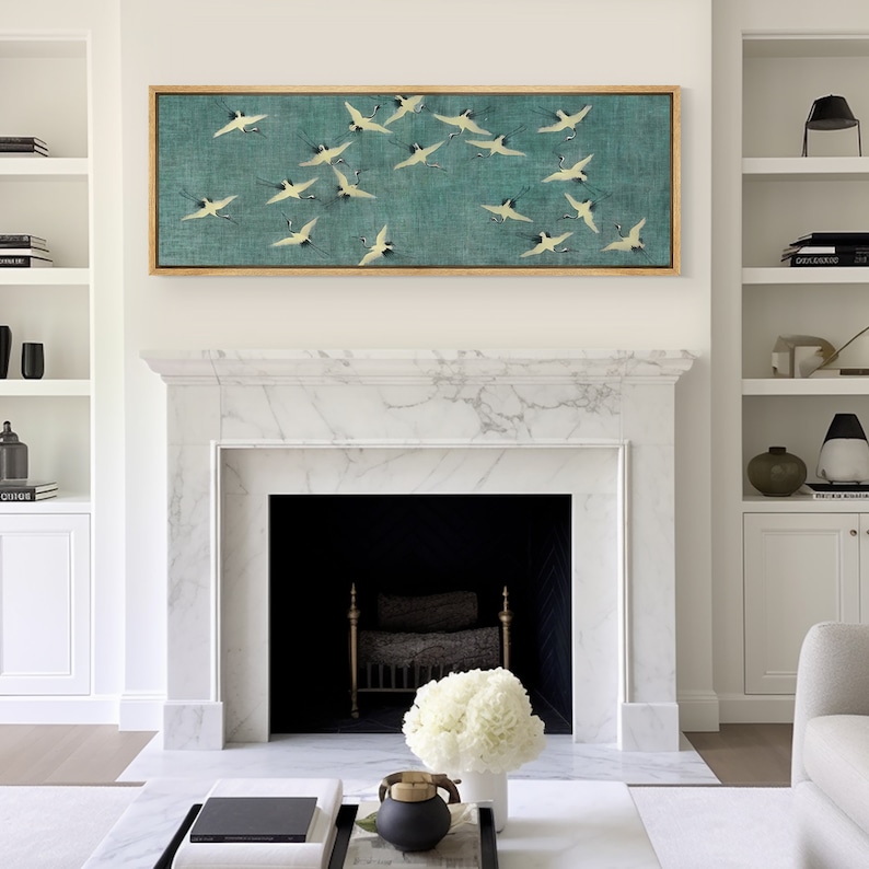 Sky Dance - Modern Crane Flock Oil Painting