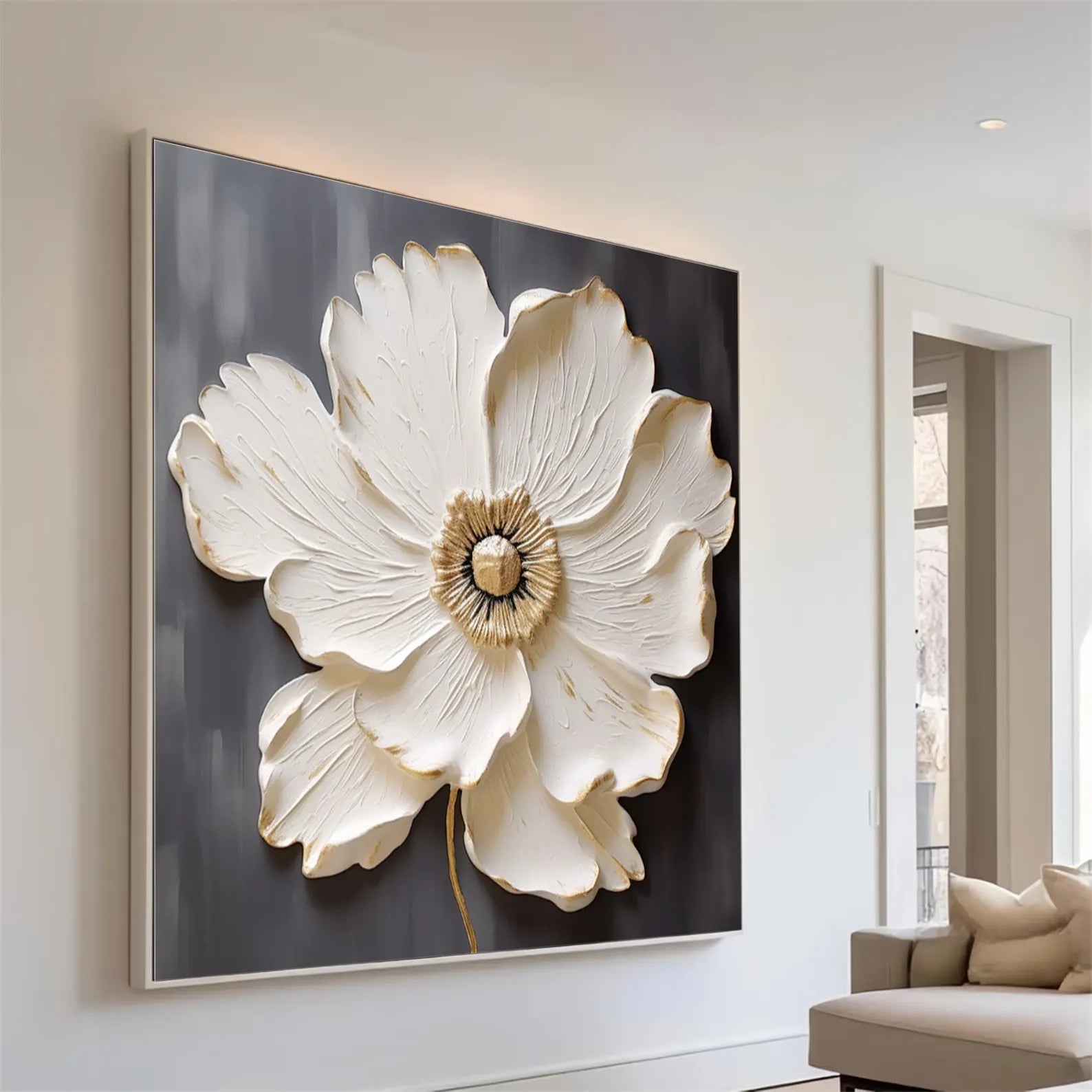 Ivory Bloom - Textured White Floral Wall Art