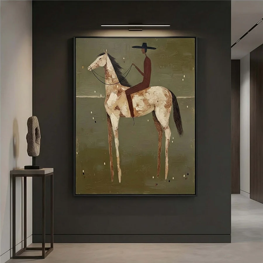 Crimson Rider – Hand-Painted Minimalist Horseback Wall Art