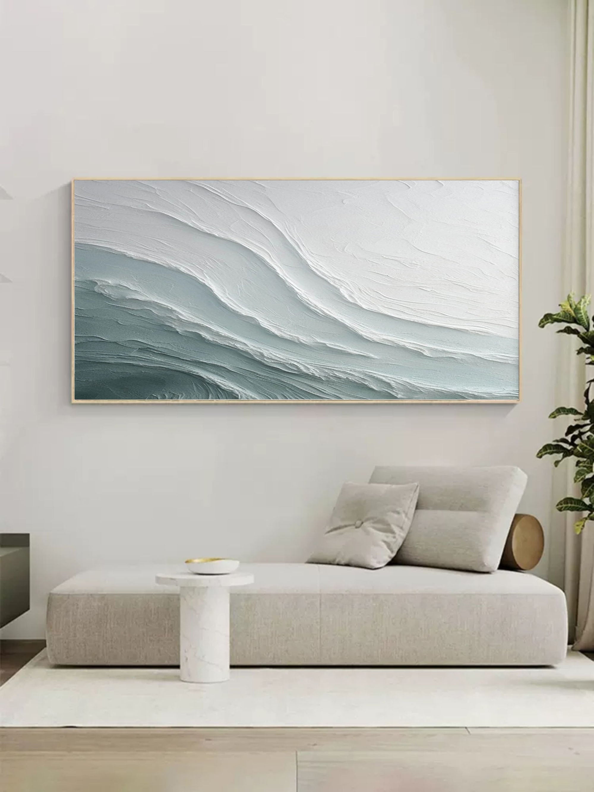 Abstract Textured Wave Wall Art – Hand-Painted Minimalist Canvas for Modern Home Decor