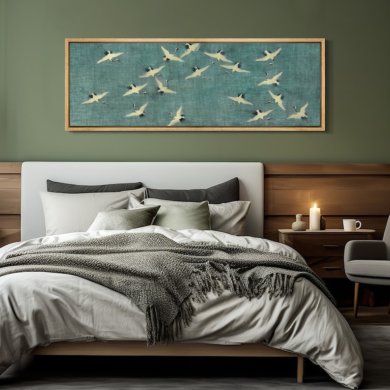 Sky Dance - Modern Crane Flock Oil Painting