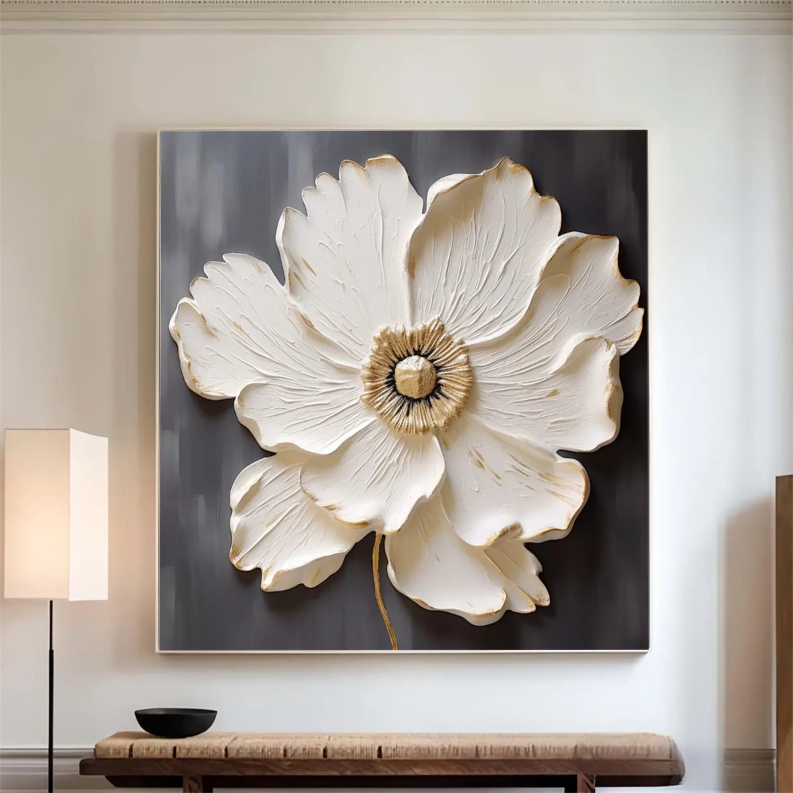 Ivory Bloom - Textured White Floral Wall Art