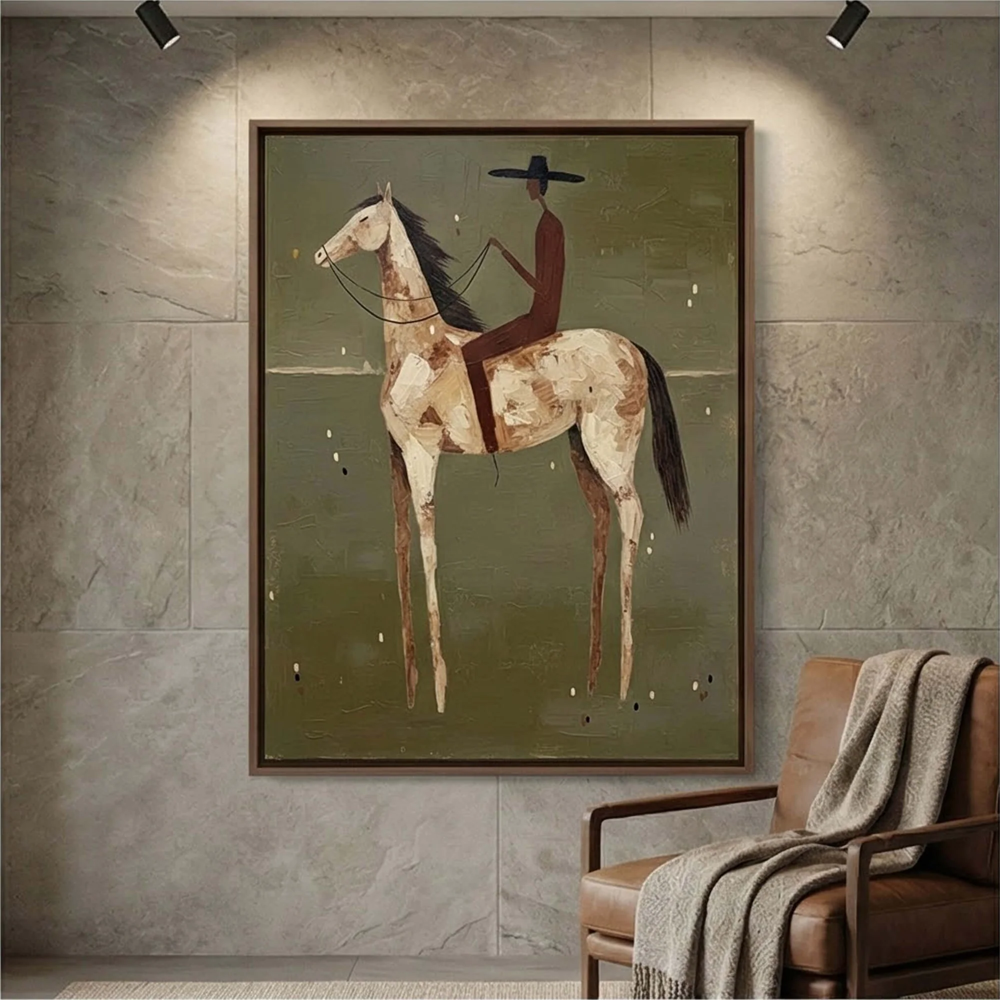 Crimson Rider – Hand-Painted Minimalist Horseback Wall Art