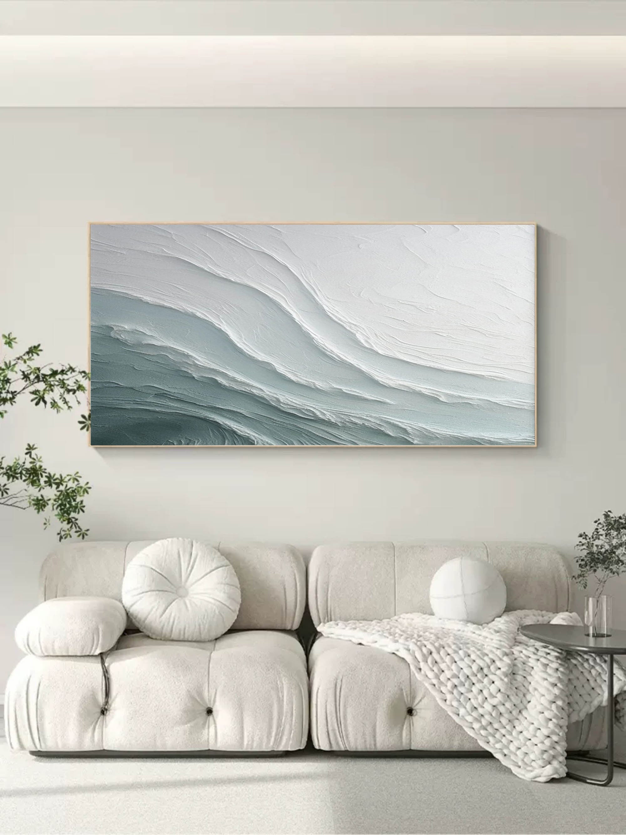 Abstract Textured Wave Wall Art – Hand-Painted Minimalist Canvas for Modern Home Decor