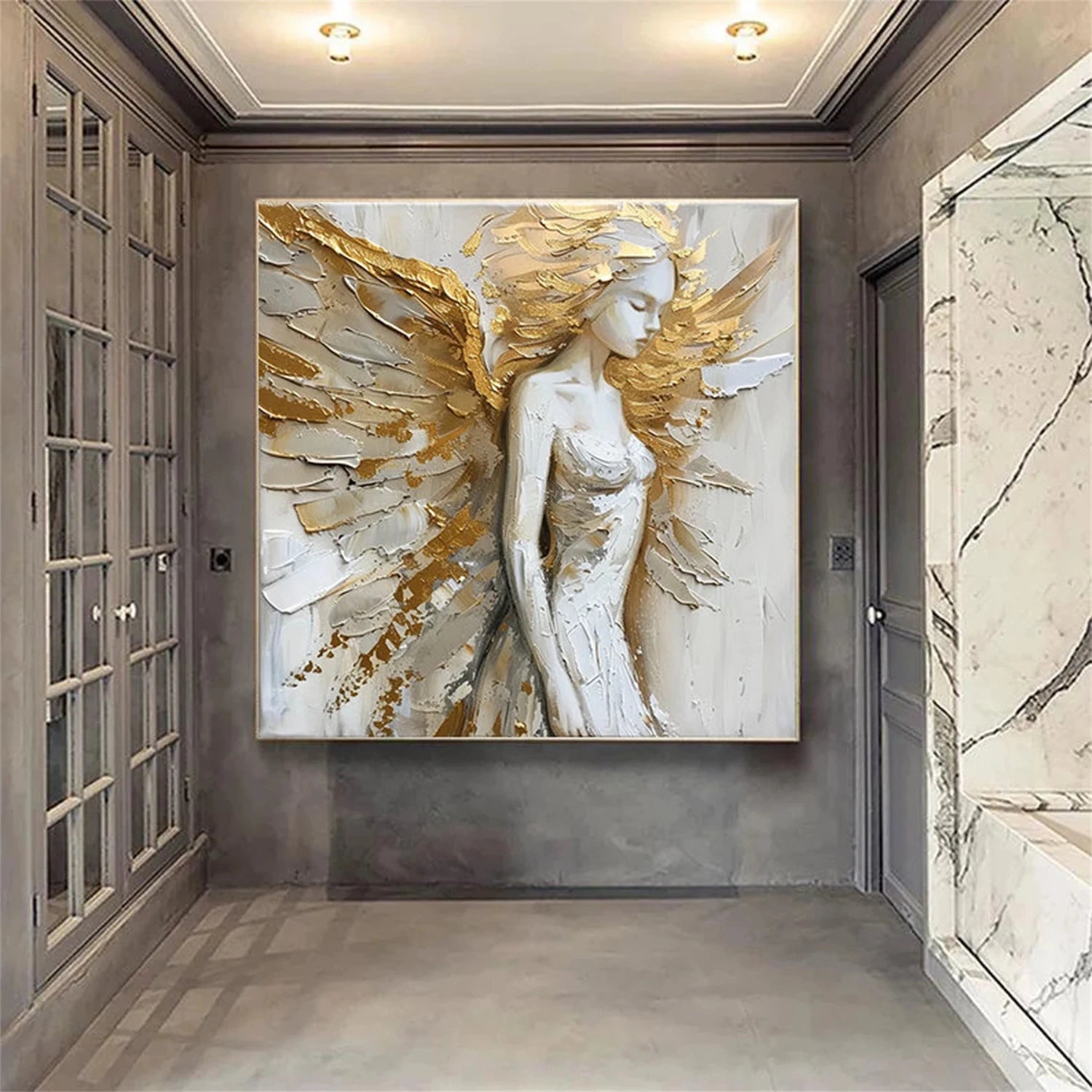 Golden Seraph – Textured Angel Oil Painting Luxury Goddess Wall Art