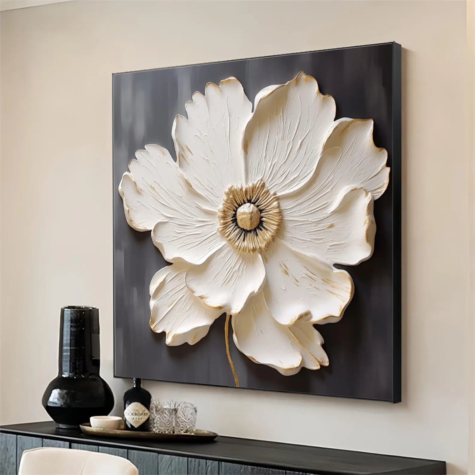 Ivory Bloom - Textured White Floral Wall Art