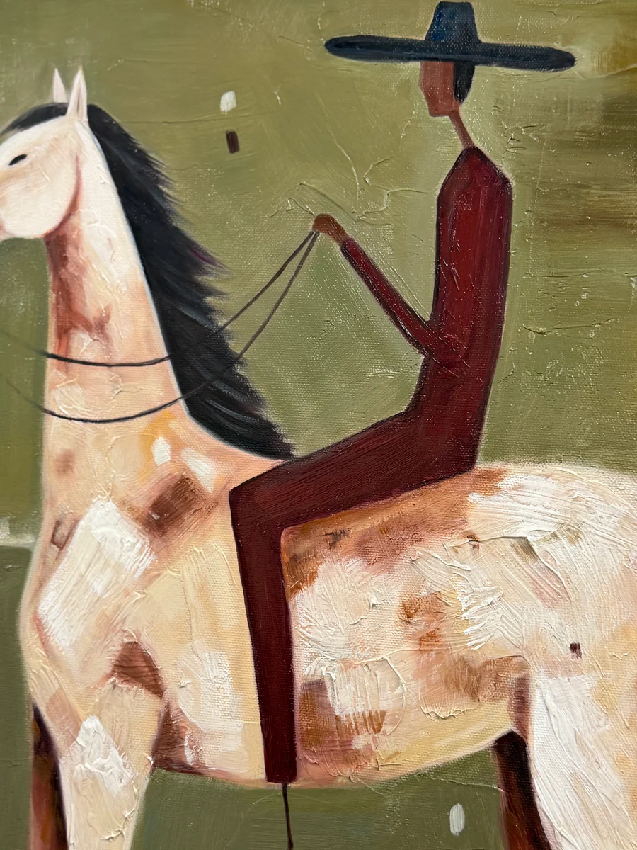 Crimson Rider – Hand-Painted Minimalist Horseback Wall Art