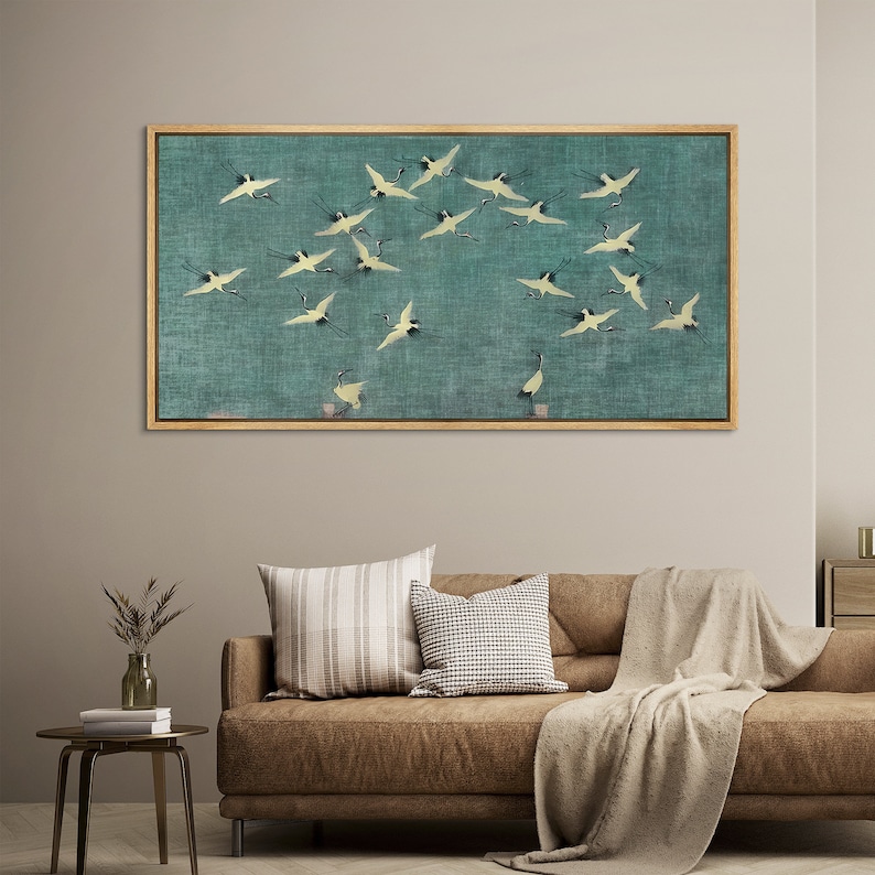 Sky Dance - Modern Crane Flock Oil Painting