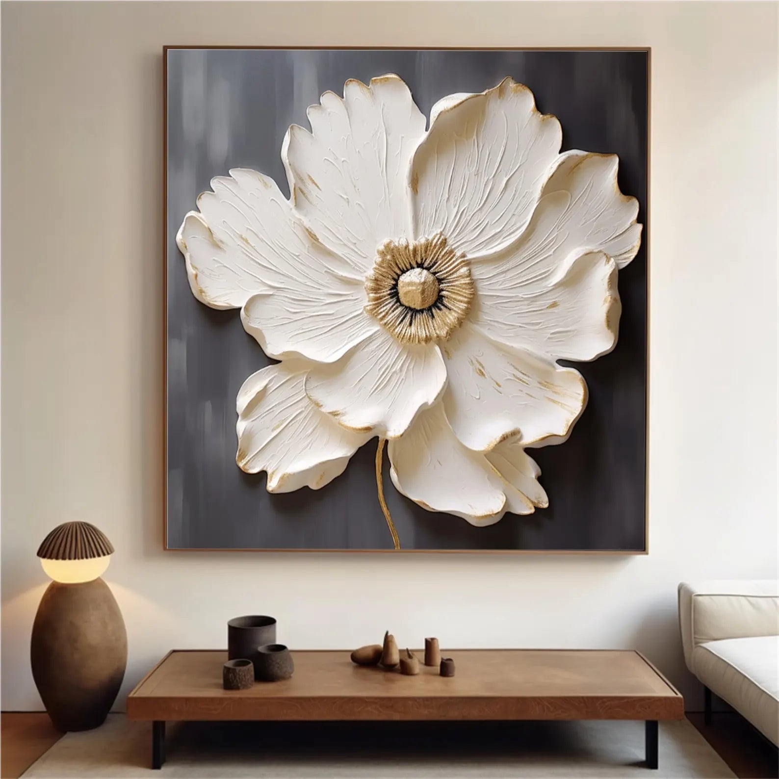 Ivory Bloom - Textured White Floral Wall Art