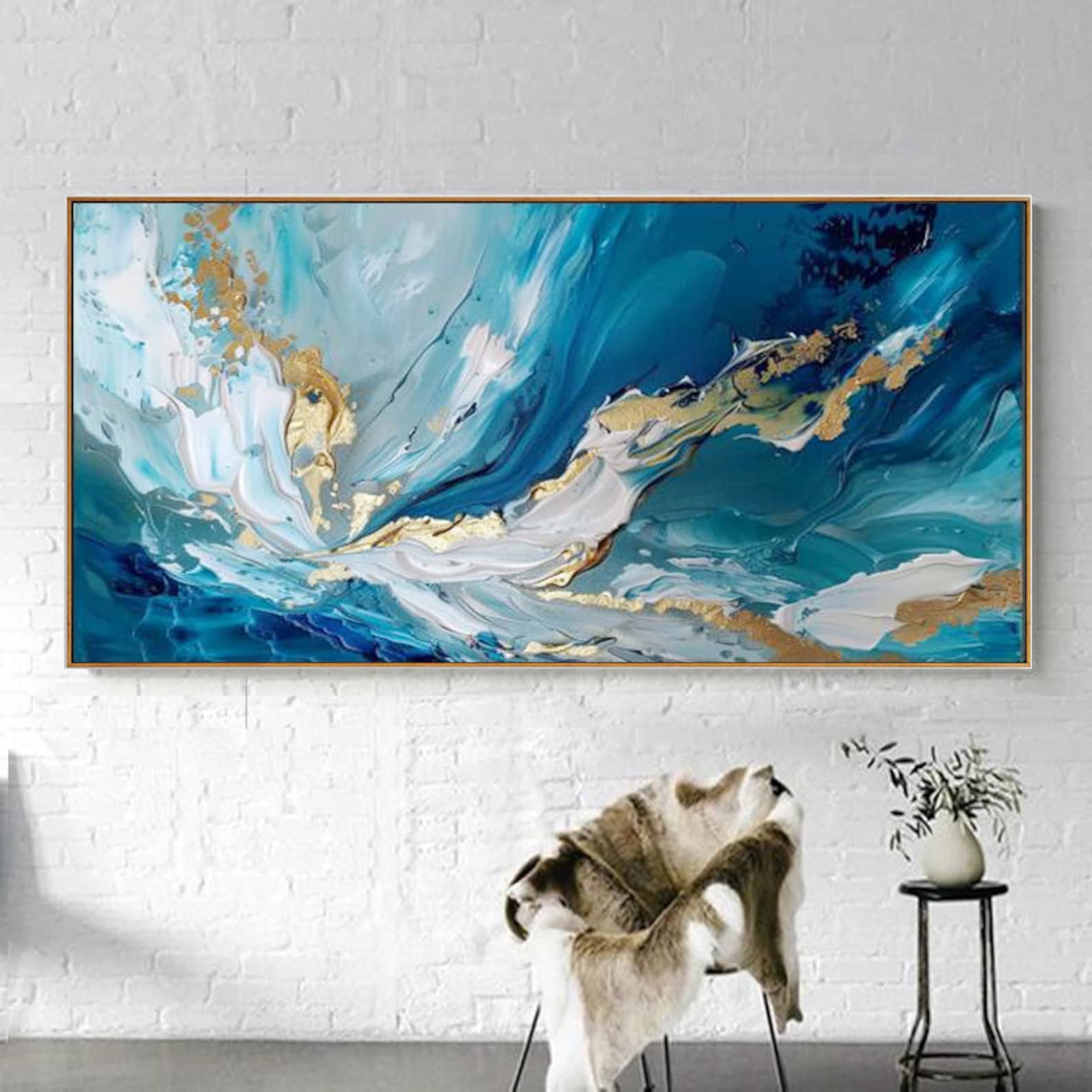 Ocean in Motion – Abstract Blue Ocean Canvas Wall Art, Coastal Wave-Inspired Painting for Modern Living Room Decor