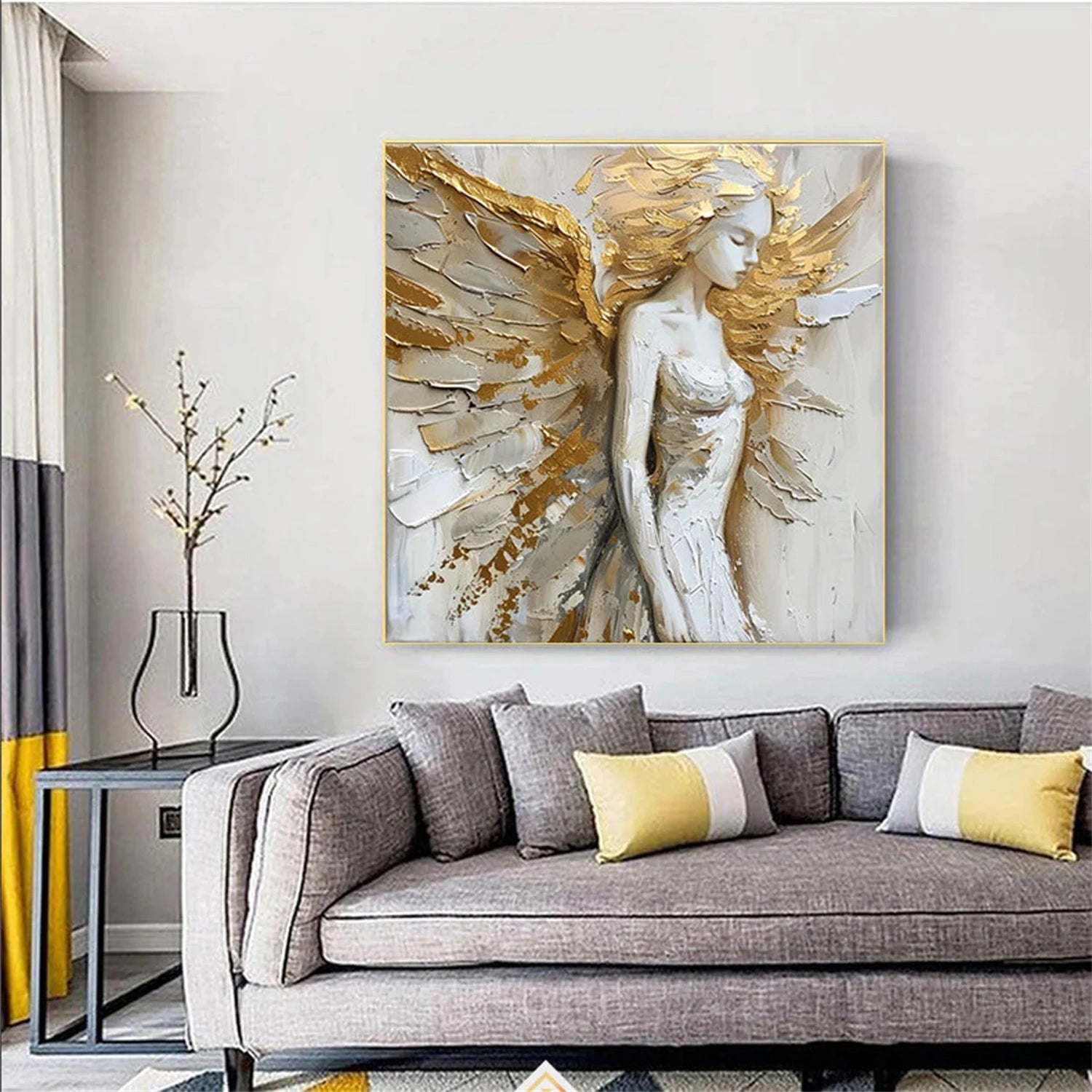 Golden Seraph – Textured Angel Oil Painting Luxury Goddess Wall Art