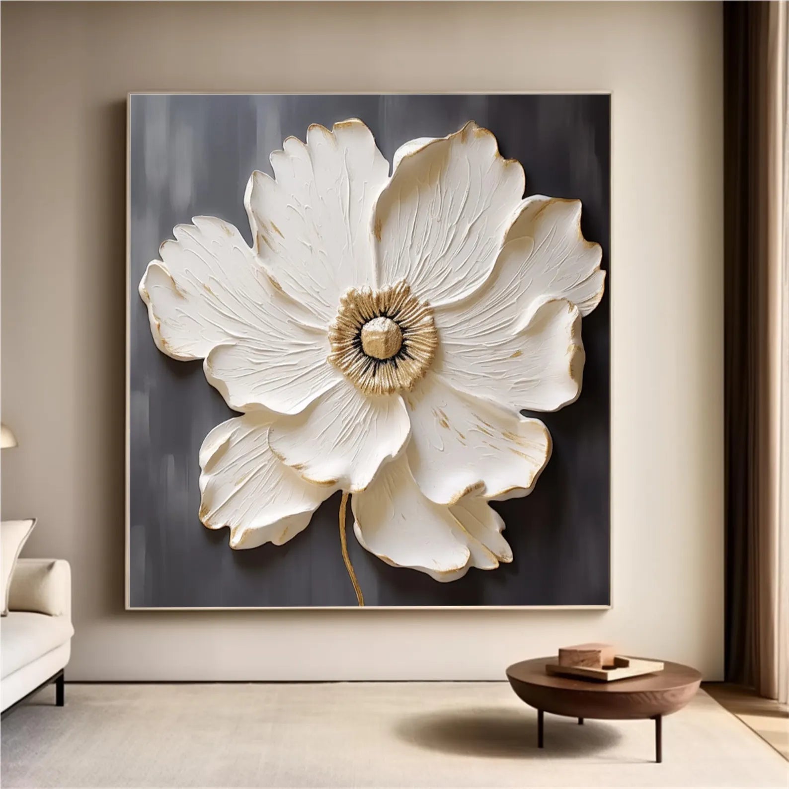 Ivory Bloom - Textured White Floral Wall Art