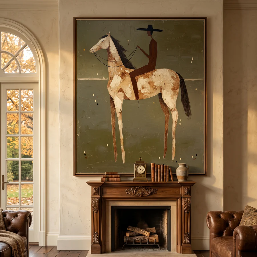 Crimson Rider – Hand-Painted Minimalist Horseback Wall Art