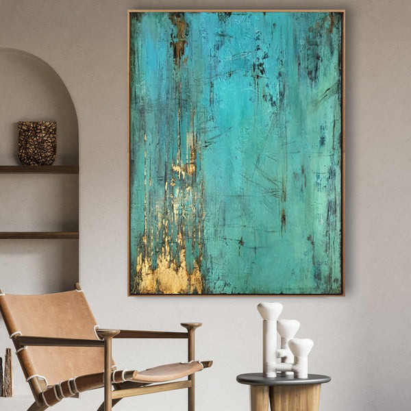 Turbulent Blues – Hand-Painted Abstract Wall Art with Textured Oil Brushwork for Modern Kitchen Decor