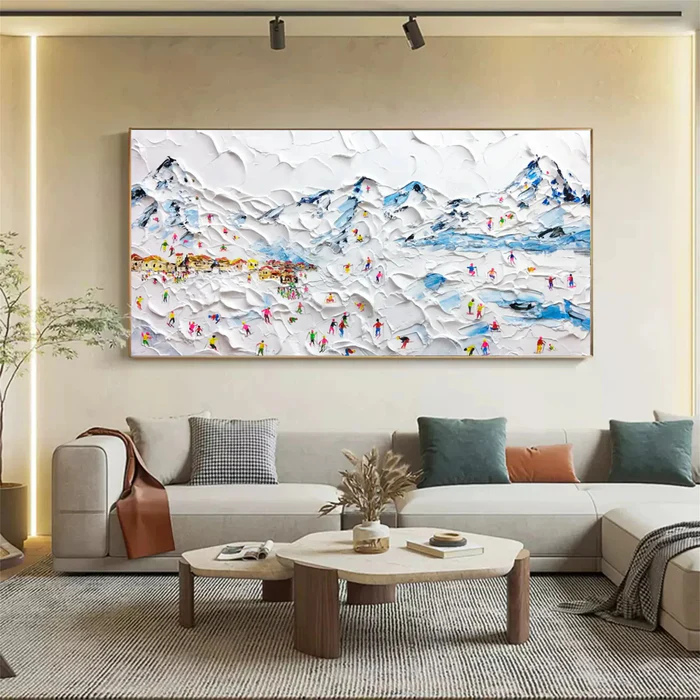 Snow Carnival – Colorful Textured Ski Village Painting
