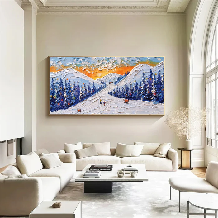 Twilight Slopes – Snowy Sunset Ski Painting